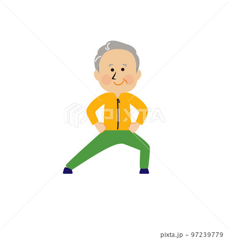 ストレッチ　体操するシニア男性のイラスト素材 97239779