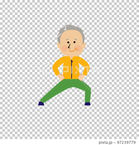 ストレッチ　体操するシニア男性のイラスト素材 97239779