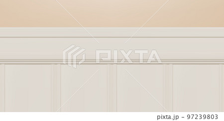 Beige beadboard or wainscot with top chair guard trim seamless pattern on orange wall 97239803