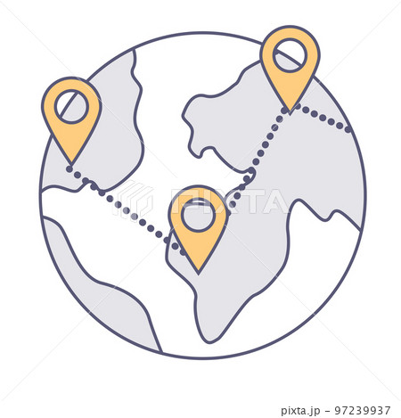 Globe with connected location pointers, international business vector 97239937