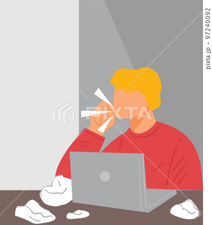 Man working from home or office coughing and sneezing Man working from home or office coughing and sneezing 97240092