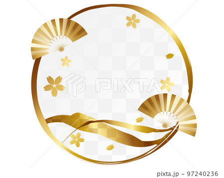 桜と扇子の筆書き円形フレーム ホワイト&ゴールド 桜と扇子の筆書き円形フレーム ホワイト&ゴールド 97240236