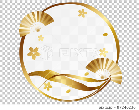 桜と扇子の筆書き円形フレーム ホワイト&ゴールド 桜と扇子の筆書き円形フレーム ホワイト&ゴールド 97240236