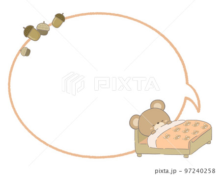 冬眠するクマのフレームイラスト 線あり 冬眠するクマのフレームイラスト 線あり 97240258