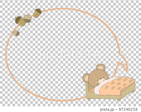 冬眠するクマのフレームイラスト 線あり 冬眠するクマのフレームイラスト 線あり 97240258