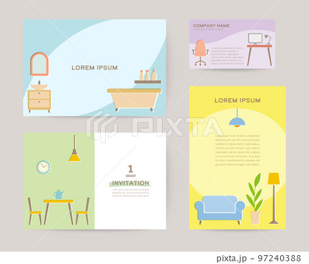 インテリアイメージイラストのポストカード&名刺セット インテリアイメージイラストのポストカード&名刺セット 97240388