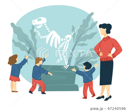 Teacher and children in history museum excursion 97240596