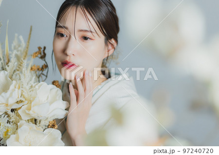白無垢　白掛下　水色の伊達襟 97240720