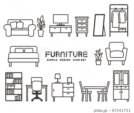シンプルでおしゃれなインテリア家具のベクターイラスト素材/マイホーム/新生活 シンプルでおしゃれなインテリア家具のベクターイラスト素材/マイホーム/新生活 97241731