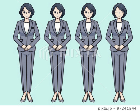 グレーのパンツスーツ女性シンプル　青 97241844
