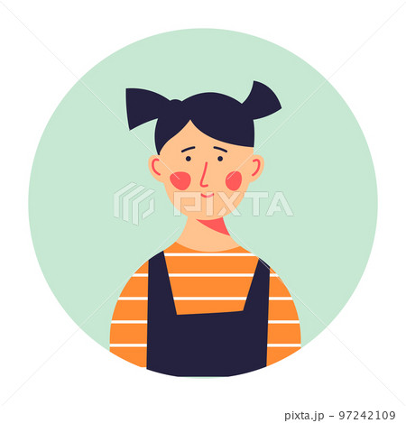 Small girl with ponytails portrait of kid vector Small girl with ponytails portrait of kid vector 97242109