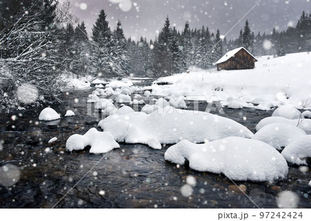 Winter landscape with snowing, fresh snow Winter landscape with snowing, fresh snow 97242424