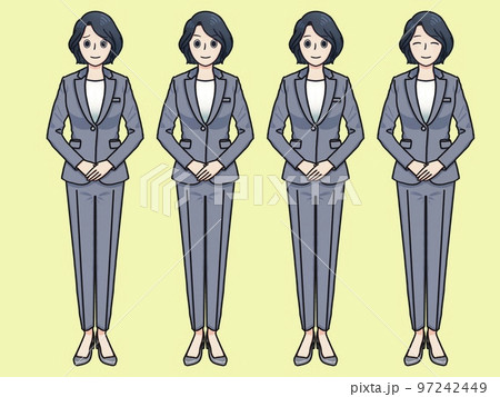 グレーのパンツスーツ女性シンプル　黄色 97242449
