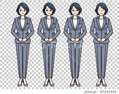 グレーのパンツスーツ女性シンプル　黄色 97242449