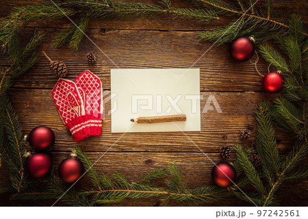 Christmas ornaments background, space for text Christmas ornaments background, space for text 97242561