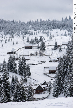 Winter mountain village landscape Winter mountain village landscape 97243281