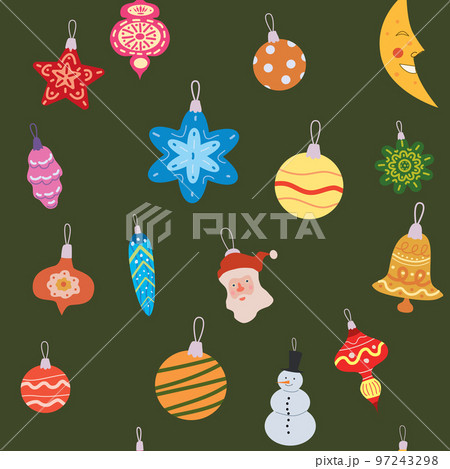 Christmas seamless pattern retro balls, toys. Doodle vintage icons 97243298
