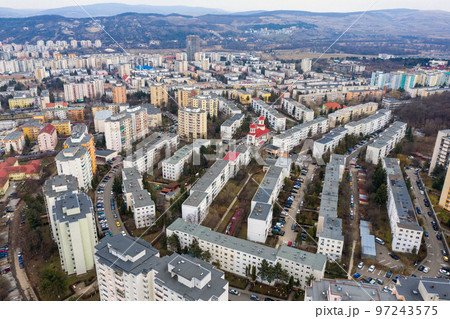 Aerial view of flat of blocks. Urban landscape 97243575