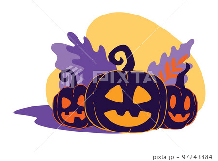 Halloween jack o lantern, pumpkins with carved face 97243884