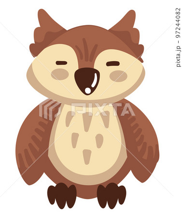 Owl bird with closed eyes, night bird with plumage 97244082