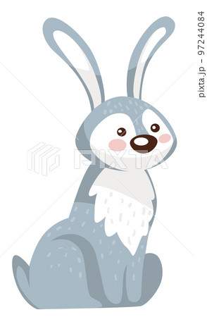 Bunny character sitting still, rabbit or hare with long ears 97244084