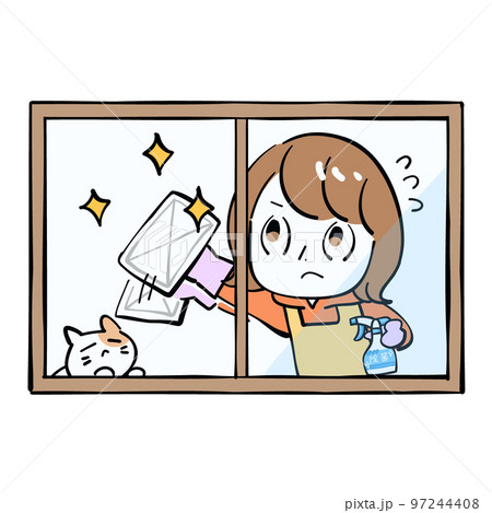 女性 窓拭き 大掃除 女性 窓拭き 大掃除 97244408