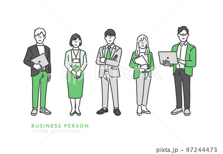 企業で働くビジネスパーソンの全身イラスト素材 97244473
