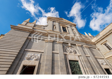 Facade of the Almudena Cathedral in Madrid Downtown - Spain 97244593