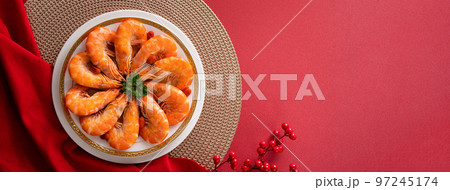 Delicious shrimp soaked in Chinese wine for lunar new year's dishes. 97245174