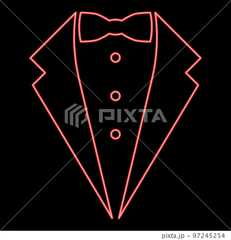 Neon symbol service dinner jacket bow Tuxedo concept Tux sign Butler gentleman idea Waiter suit red color vector illustration image flat style 97245254