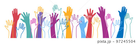 Hands up vector illustration with different skin color. 97245504