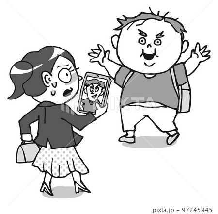 もらった写真と待ち合わせに現れた実物が違いすぎて慄く女性 モノクロ もらった写真と待ち合わせに現れた実物が違いすぎて慄く女性 モノクロ 97245945