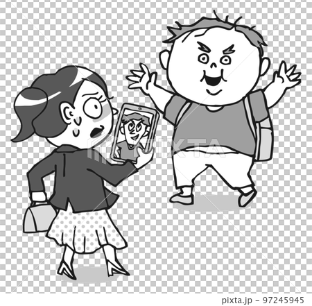 もらった写真と待ち合わせに現れた実物が違いすぎて慄く女性 モノクロ もらった写真と待ち合わせに現れた実物が違いすぎて慄く女性 モノクロ 97245945