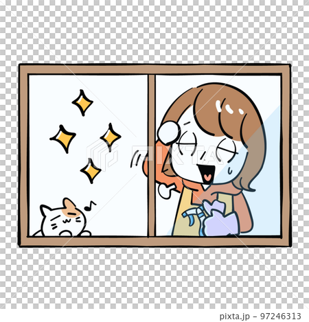 Woman window cleaning general cleaning end Woman window cleaning general cleaning end 97246313