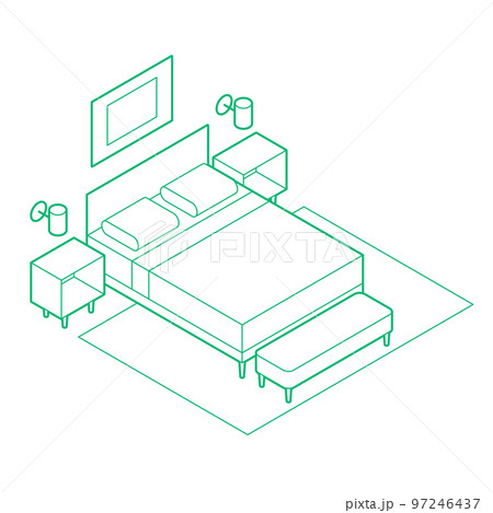 Isometric Bedroom Outline Illustration 97246437