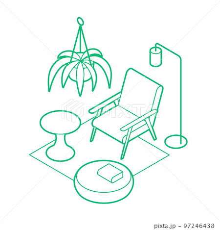 Isometric Living Room Outline Illustration 97246438