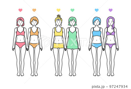 下着姿の多様な性自認(LGBTQ)を持つ人々のイラスト 97247934