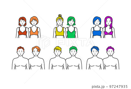 下着姿の多様な性自認(LGBTQ)を持つ人々のイラスト 97247935