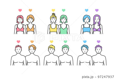 下着姿の多様な性自認(LGBTQ)を持つ人々のイラスト 97247937