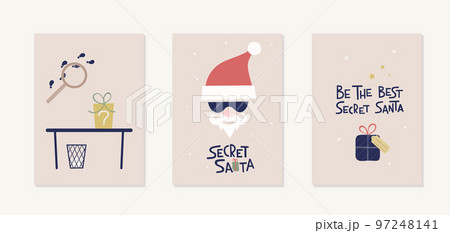 Set of vector cards Secret Santa. Templates for invite to christmas event, corporate, party, gift tag, message. 97248141