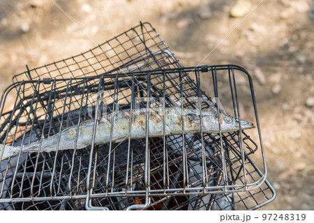 【オートキャンプ場で生サンマの塩焼き】 97248319