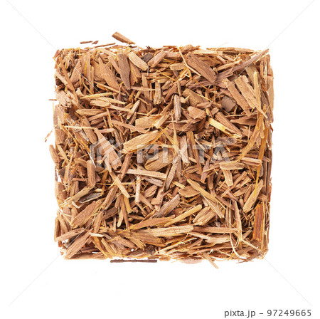 Catuaba bark isolated on white background. Trichilia catigua bark. Chuchuhuasha, Tatuaba, Pau de Reposta, Piratancara and Caramuru. Top view. 97249665