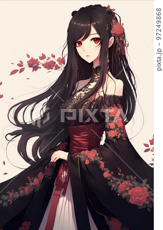 赤い着物を着た美しい少女「AI生成画像」 97249868