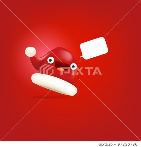 Vector cartoon happy Santa Claus red hat character with eyes and mouth isolated on red Christmas background. Merry Christmas greeting card, poster and banner with funny Santa Claus hat 97250736