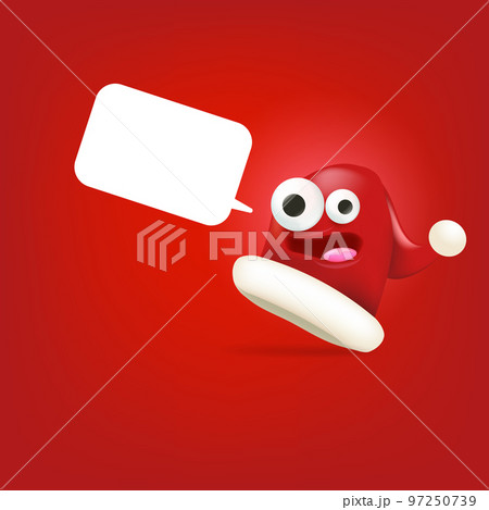 Vector cartoon happy Santa Claus red hat character with eyes and mouth isolated on red Christmas background. Merry Christmas greeting card, poster and banner with funny Santa Claus hat 97250739