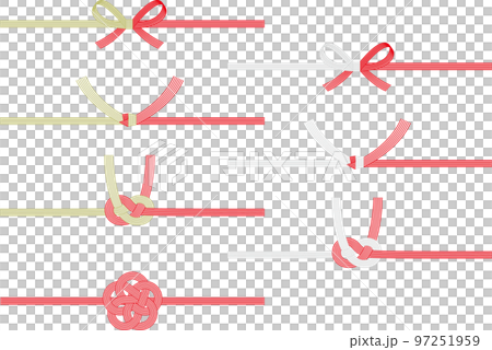 Mizuhiki 插圖 4 種類型（蝴蝶結、切割結、淡路結、梅花結） 97251959