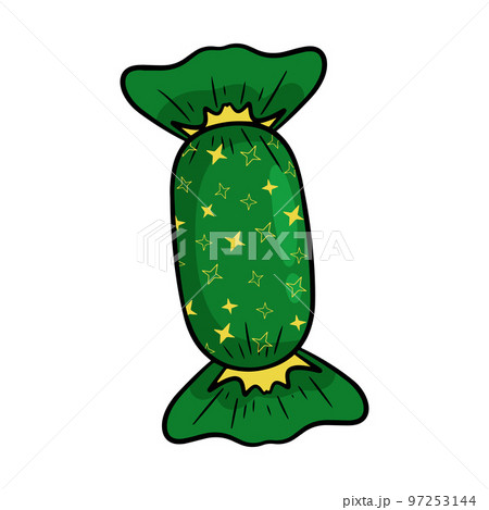 Candy in green wrapper with yellow stars Candy in green wrapper with yellow stars 97253144