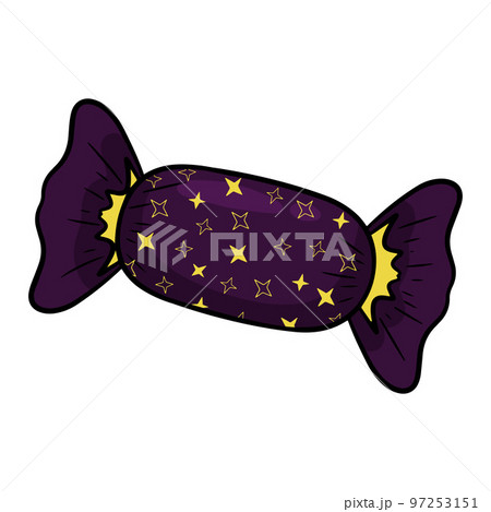 Candy in violet wrapper with yellow stars 97253151