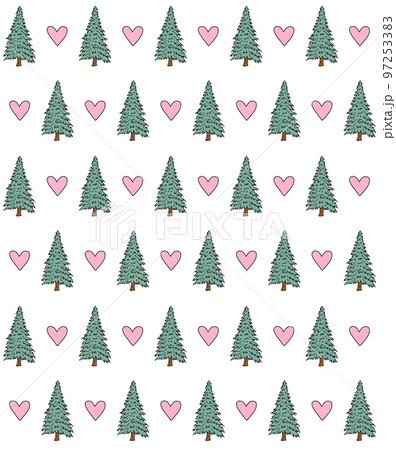 Vector seamless pattern of tree and hearts 97253383