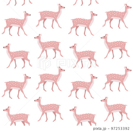 Vector seamless pattern of hand drawn pink deer 97253392